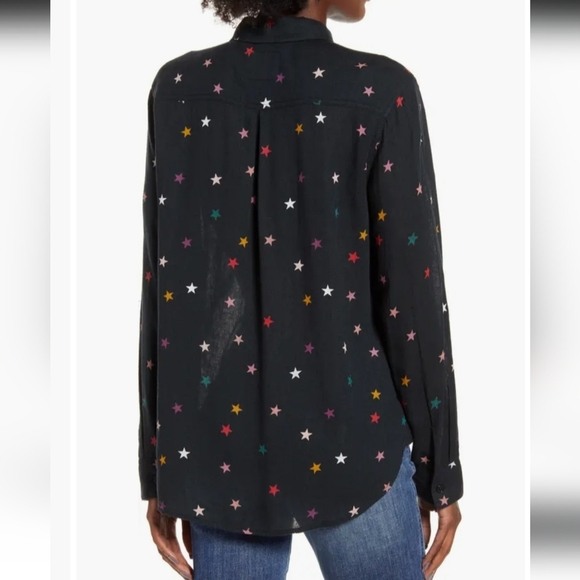 Rails Rocsi Rayon Button Up in Black Onyx With Rainbow Stars Size XS - Picture 2 of 16